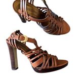 Joan & David  Brown Leather Strappy Stacked Heel Sandals Womens 7 Summer Y2K Photo 0
