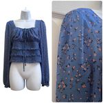 Free People Lolita Blue Smocked Milkmaid Boho Floral Print Crop Top Size Medium Photo 13