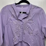 Embroidered Button Front High Low Women's Purple Tunic Size XL Short Sleeve Photo 1
