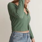 Madewell  Cropped Crinkled Green Long Sleeve Lightweight Button Down Cardigan Top Photo 0