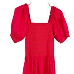 Madewell  Smocked Puff Sleeve Midi Dress in Poplin Cerise Size XS NWT Cottagecore Photo 9