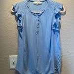 Loft Ann Taylor Women’s Petite Ruffle Button Mixed Media Top PM Petite Medium Photo 1