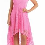 Pink Womens High Low Dress Elegant Lace‎ Overlay Romantic Feminine Size L Photo 0