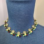 Antique Gold Finish Sliding Bolo Crystal Necklace Faux Pearl Earrings Set Photo 4