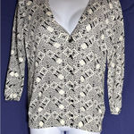 Black & White H&M Black White Pattern Silky Keyhole 3/4 Sleeve Damask Blouse Top Size S Photo 0