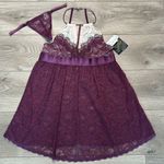 Cinema Etoile Purple Lace Babydoll Slip‎ And Thong Panty Size Small Photo 3