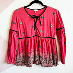 Lucky Brand  Babydoll Peasant Top Floral Sz XS Long Sleeves Orange Bohemian Photo 0