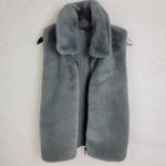 White House | Black Market WHBM Womens Faux Fur Vest Size Large Gray Collared Full Zip Long Photo 1
