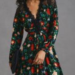 Anthropologie NWT  Black Red Floral Lacy V-Neck Mini Dress Size 2 Photo 0