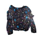 Free People  bubble hem blouse wildflower Black top whimsical mesh Photo 3