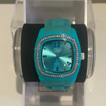 TKO Square Face Watch with Silicone and Rhinestones Aqua‎ Blue EUC Photo 0