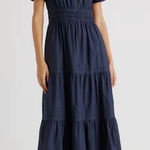 Quince NWT  100% Organic Cotton Black Poplin Tiered Maxi Dress Sz L Photo 0