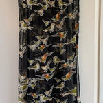 Banjara Black Scarf with Multicolor Bird Print Rayon‎ Green Orange White Flowy Photo 0