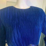 Nuit Vintage 80s Crepe Dress 10 Sequin Wasp Belt Blue Longsleeve Cocktail Formal Photo 10