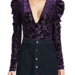 Free People NWT Magic Hour Velvet Deep V-Neck Puffed Sleeve Bodysuit Size S Photo 1