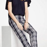 Ann Taylor  Cotton Crop Navy Blue White Plaid Size 12 Photo 0