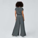 Halara  V Neck Short Sleeve Wide Leg Flowy Waffle Casual Jumpsuit grey SIZE LARGE Photo 1