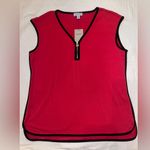 Carmen Marc Valvo Red and Black Zip Sleeveless Top | Size Large | NWT Photo 0