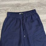ZARA Women Navy Blue Wide Leg Drawstring Elastic Waist Loose Fit Pants Size S Photo 4