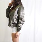 Tea & Cup Satin Bomber Jacket in Womens Small Olive Ships Same Day Photo 2