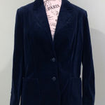 Perry Ellis Navy Blue Velvet Cotton Personal Women’s Size 14 Large Structured Blazer Jacket Photo 0