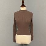ZARA  Brown Long Sleeves Round High Neck Open Back Rib Adjustable Top Size L Photo 6