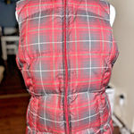 Eddie Bauer  Plaid Goose Down‎ Insulated Puffer Vest Small Red Tartan Photo 0