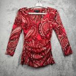INC International Concepts Red Paisley Mesh Ruched Women Medium Y2K Vintage Photo 1