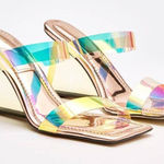 Good American NEW Womens 10.5 Cinder-F*cking Rella Iridescent Wedge Heel Photo 0