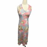 None Floral Maxi Dress Empire Waist Sleeveless V-Neck Pink Blue Cream Size Small Photo 9