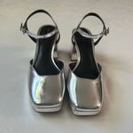 Reformation  Silver Metallic Platform Block Heels Size 7 | Square Toe Party Shoes Photo 2