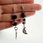 Celestial Moon Dangle Earrings, Moon Charms Boho Drop Earrings Silver Photo 1