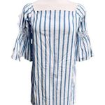AQUA Mini Dress Blue/White Cotton Striped 3/4 Bell Sleeve Size S Photo 0