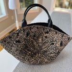 Vintage Indeed Black Beaded Straw Boho Oversized Basket Bag Made in Philippines Tan Photo 1