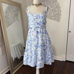 Gymboree  Preppy Coquette White Blue Floral Palm Linen Dress L Photo 1