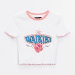 House NWT Waikiki Hawaii Honolulu Ribbed Crop Top White Hawaiian size L Photo 0