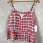 CURRENT/ELLIOT Linen Plaid Peplum Tank Top NEW Size 3 (Large) Red Photo 5