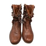 Sheridan Mia Brown Leather Floral Applique Side Zip Booties Boots Size 6 Photo 4