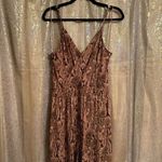 EXPRESS Brown Tan Snakeskin Print Belted Wrap Stretchy Jumpsuit Large Photo 1