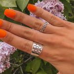 Retro Daisy Flower Band Silver Ring Photo 1