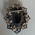 Vintage Baroque Opal Style Glass Brooch Pendant Gold Ornate Frame Pin Victorian Silver Photo 8