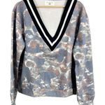 Sol Angeles Camo Long Sleeve V-Neck Pullover Sweatshirt Blue Brown Womens XL New Photo 0