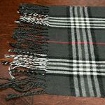 Pierre Cardin Cashmillion Plaid Scarf Black White Gray Red With Fringe Photo 4
