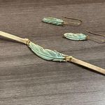 Lucky Brand  Bracelet Suede Band Green Leaf Feather & Earrings Set Photo 0