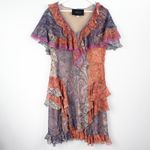 Costarellos Frill Ruffle Tiered Dress Bohemian Cottagcore Paisley Patches Orange Size undefined Photo 4