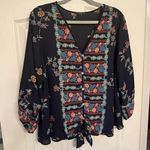 West Kei Floral Navy Blouse with Tie Front Photo 0