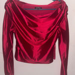 EXPRESS  Red Satin Cowl Neck Long Sleeve Crop Top Photo 0