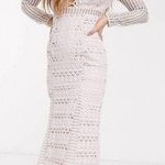 ASOS NWT Light Pink long sleeve lace peplum midi dress US 4 Photo 0