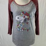 Peanuts Distressed Burnout Maroon and Gray Snoopy Christmas Tee XL Red Photo 0