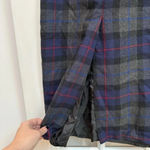 Talbots Vintage Gray Blue Plaid Classic Wool Midi Skirt Dark Academia Size 8 M Photo 3